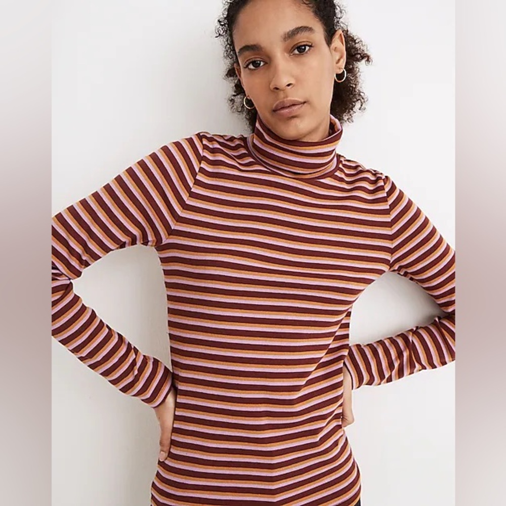 Madewell Ribbed Turtleneck Top in Chilton Stripe